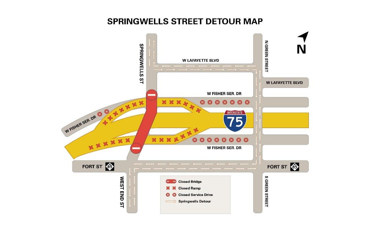 Springwell Street Detour Map