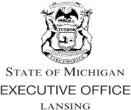 State of Michigan Crest and the words: State of Michigan, Executive Office, Lansing