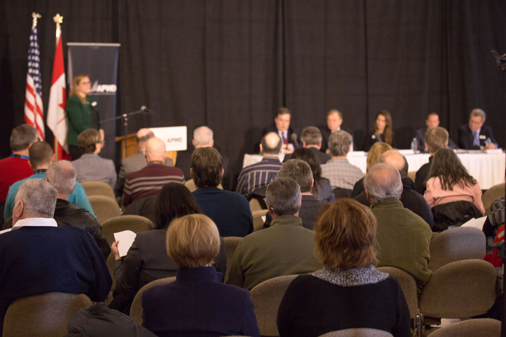 Crowd and podium at WDBA's Annual Public Meeting