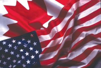 The flags of Canada and the United States