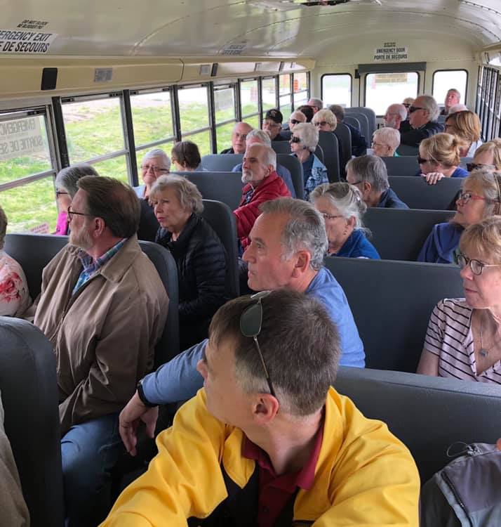 A group of people attending an Elder College bus tour of the Canadian Port of Entry of the Gordie Howe International Bridge Project.
