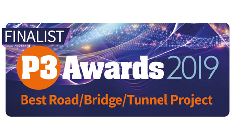 Badge pour les finalistes des P3 Awards 2019 - Meilleur projet de route / pont / tunnel